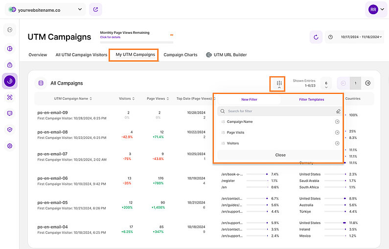 Filters for My UTM Campaigns
