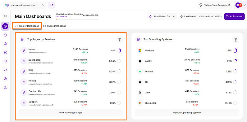 Overview of the Top Pages By Sessions