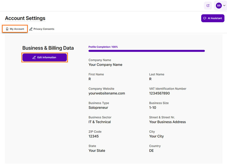 Manage Your Business & Billing Information